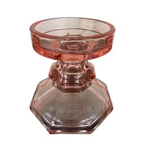 VTG LE Smith 80s Pink Depression Glass Reversible Pillar Pedestal Candle Holder